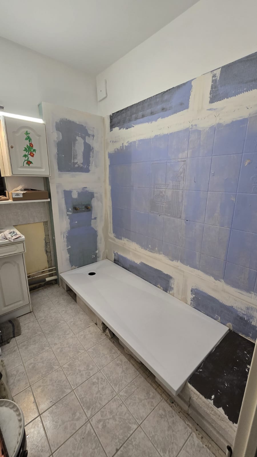 Salle de bains avant rénovation avec ancien receveur de douche